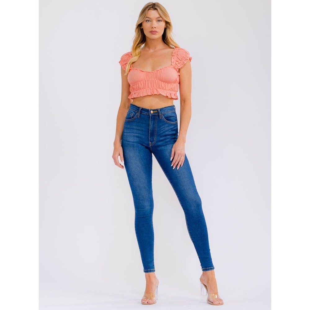 Peach Love coral ruffle‎ crop top in a S